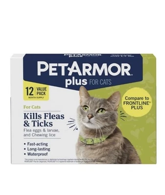 12 Meses/Aplicaciones Pet Armor Plus para Tratamiento de Pulgas Garrapatas Gato más de 1.5 Libras Foto 1 de 3