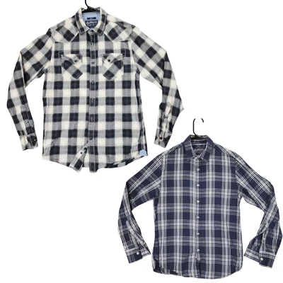 American Rag Cie Camisas Abotonadas S Hombres Lote 2 Cuadros Azul Negro Vaquero Western Foto 1 de 4