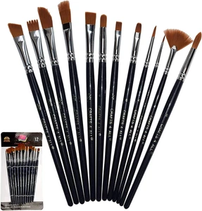 Set Di Pennelli Professionali in Legno E Nylon per Pittura - Pennelli Acrilici S - Foto 1 di 12