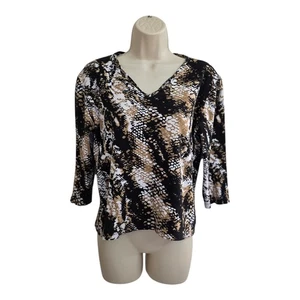 Y2K Animal Print Women’s Anne Klein Women’s Blouse Top Sz L 3/4 Sleeve Soft - Picture 1 of 8