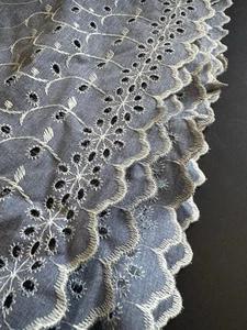 Vtg Dan River Full Bed Skirt Denim Blue Eyelet Scalloped Dust Ruffle USA - Picture 1 of 22