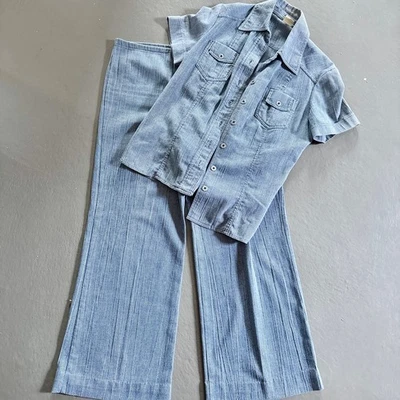 Y2K Pinstripe Denim-esq Co-ord Set Vintage Workwear Vibes - Size M/L - Image 1 of 4