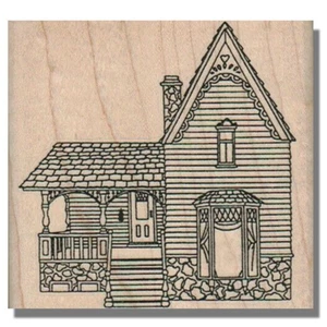 Sello de goma montado, CASA VICTORIANA, edificio, hogar, ventana, puerta, vivo, antiguo, wm - Imagen 1 de 2