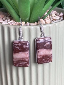 Mookaite Jasper Earrings Sterling Silver 925 Plated Handmade Rectangle Bohemian - Picture 1 of 3