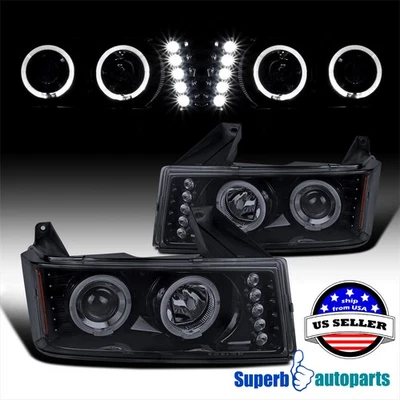 Fit 2004-2012 GMC Canyon Colorado Halo Projector Headlights LED Bar Glossy Black - Image 1 of 4
