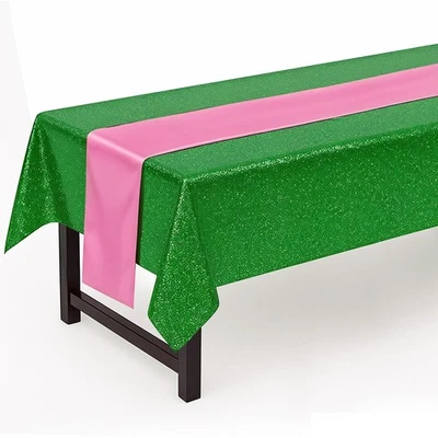 Pink & Green Holographic Tablecloth Satin Table Runner 40" x 108" Party Decor... - Image 1 of 4