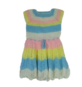 Schönes handgefertigtes gehäkeltes Kleinkind Mädchen Kleid Größe 4T Landhaus Kern Pastelltöne - Bild 1 von 10