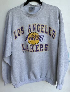 VTG NBA Los Angeles Lakers Sweatshirt Logo 7 Tag XL USA 80s / 90s Gray Tattered - Picture 1 of 20