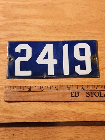 Original Antique Porcelain House Address Number #2419 - Blue - 7x3 Cover