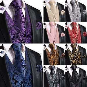 50 Colors ! Hi-Tie Mens Waistcoat Formal Casual Wedding Vest Suit Tie Set UK - Picture 1 of 230