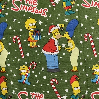 SIMPSONS Family Christmas Marge Homer Lisa Maggie Bart Cotton Fabric 21x44 Last! - Image 1 of 3
