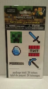 Mojang Minecraft Tattoo Sheets (4) in 1 Pack Total of 24 Tattoos Pretend Play - Picture 1 of 2