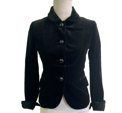 J. Blazer Crew Negro Algodón Terciopelo 4 Botones Ajustado Costura Princesa “Bella” Talla 2 Foto 1 de 4