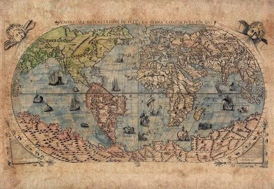 Papel pintado mural grande autoadhesivo mapa antiguo del mundo 66"x96" Foto 1 de 4