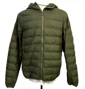 MANGO MAN Quilted Hooded Zip Puffer Jacket Coat - Olive Army Green - Men's Sz M - Picture 1 of 10