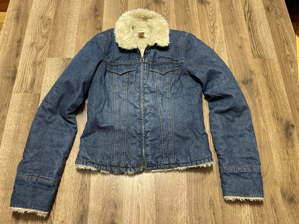Chaqueta Abercrombie & Fitch, Para Mujer Talla Mediana, Azul, Denim, Cremallera Completa, Piel Foto 1 de 4