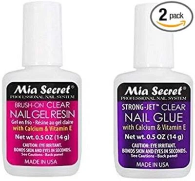 Mia Secret Juego de 0,50 OZ Cepillo en Resina Transparente y Pegamento Jet Fuerte (Paquete Doble) Foto 1 de 4