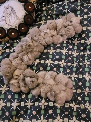 Genuine Vintage Real Rabbit Fur Grey Triple Pompom Scarf - Image 1 of 4