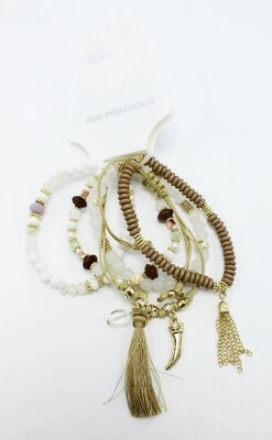 New Semi Precious Stone & Tassel Stretch Bracelet Set nwt $22 Tags #B1165 - Image 1 of 2