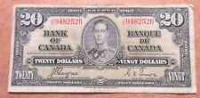 1937 Bank of Canada Twenty Dollar $20 Bill. BETTER GRADE $20 Bank Note (PS6-B)