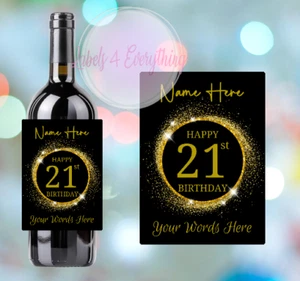 Personalised Gold Birthday Wine Bottle Labels - 21st 30th 40th 50th 60th Any Age - Picture 1 of 3