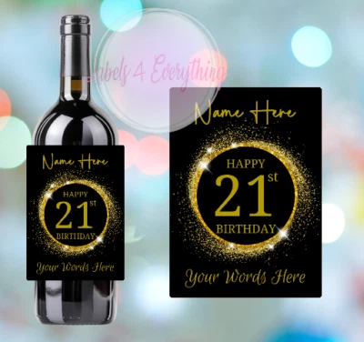 LABELS4EVERYTHING Personalised Gold Birthday Wine Bottle Labels - 21st 30th 40th 50th 60th Any Age