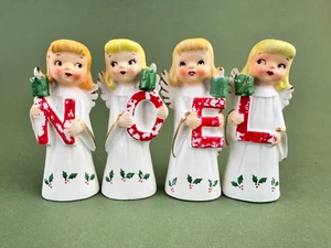 4 VTG NOEL Angel Holly Norcrest Girls Figurines Christmas Candle Holders Japan - Picture 1 of 23