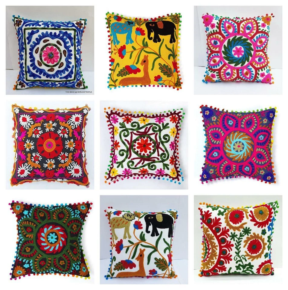 Handmade Suzani Cushion Cover 16x16 Decorative Pillow Covers Wedding Décor - Image 1 of 1