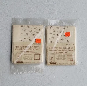 Vintage Counted Cross Stitch Fabric Printed Border for Pillow/Framing Set of 2 - Picture 1 of 3