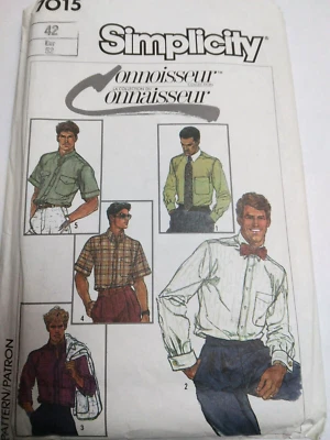Dress Shirt Collared Mens 42 16 Simplicity 7015 Connoisseur Sewing Pattern VTG - Image 1 of 4