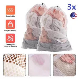 3x Extra Large Drawstring Laundry Bag Solid Mesh Material Mesh Laundry Bag White - Picture 1 of 17