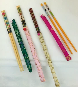 LOT of 4 Authentic Japanese Chopsticks Fancy Fabric Sleeves - Picture 1 of 7