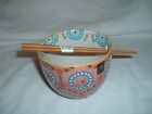 5" Ceramic Ramen Pink Blue Bowl with 8" Chopsticks 🥢 Brand New In Box