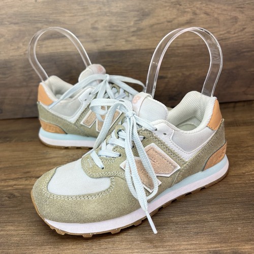 New Balance Youth 574 V1 sneaker stringate scamosciate bianco grigio pesca taglia 13M