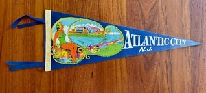 Banderín de recuerdo vintage ATLANTIC CITY NJ banderín de fieltro años 50 7 1/4" x 18" - Imagen 1 de 4