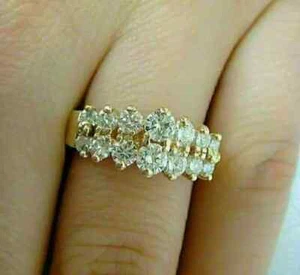 2Ct Round Simulated Diamond Band Women's Ring 14K Yellow Gold Plated - Picture 1 of 5