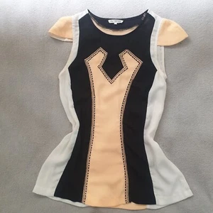 Free Post - Ally, Women’s Blouse, Size 8-10, Relaxed Fit, White Black & Orange - Picture 1 of 10