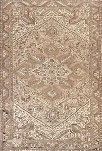 Antique Muted Tribal Geometric Heriz Area Rug Hand-knotted Wool Living Room 8x11 - Picture 1 of 12