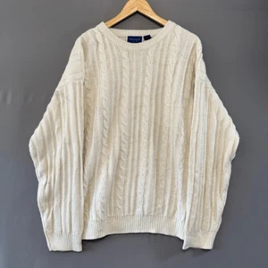 Towncraft Men’s Cable Knit Creme Colored Sweater Size XL 100% Acrylic - Picture 1 of 16