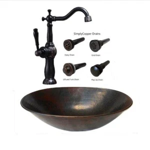 17" Oval Copper Vessel Bath Vanity Sink with 13" ORB Clayborne Faucet & Drain - Picture 1 of 5