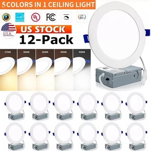 12 Pack 6 Inch 12W 5CCT Ultra-Thin LED Recessed Ceiling Lights with Junction Box - Picture 1 of 24
