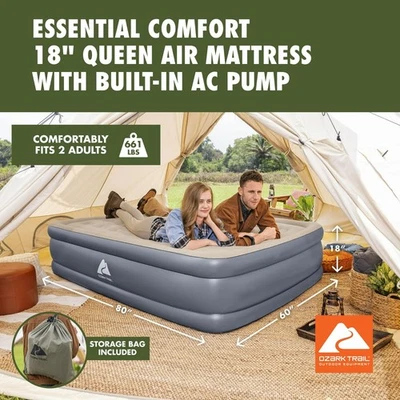 Ozark Trail Essential Comfort 18" colchão de ar queen com bomba CA embutida NOVO - Imagem 1 de 4