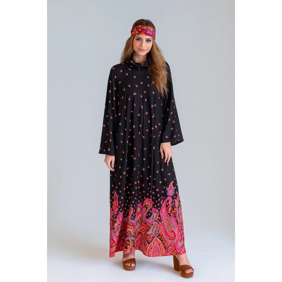 Montgomery Ward Ropa de Dormir Bata Negra Floral Paisley Mujer Cremallera Frontal Manga Larga Foto 1 de 4