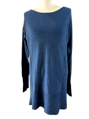 ELLE  Women’s Sweater Dress Long Sleeve Navy Blue Satin Bows On Back Sz. XL. - Image 1 of 4