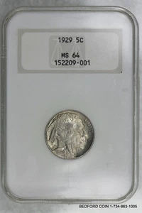 NGC 3.0 NO LINE FATTY SLAB MS64 1929 BUFFALO NICKEL 5c  (BC01) - Picture 1 of 2