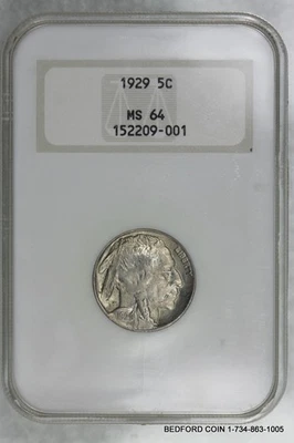 NGC 3.0 NO LINE FATTY SLAB MS64 1929 BUFFALO NICKEL 5c  (BC01) - Image 1 of 2