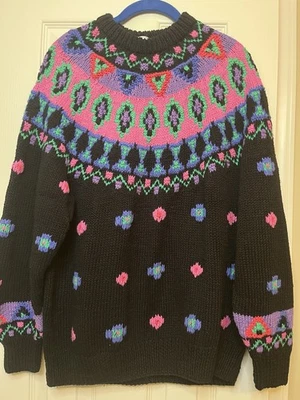 Suéter tejido a mano Northern Isles para mujer XL rosa púrpura negro de colección grueso tejido Foto 1 de 4