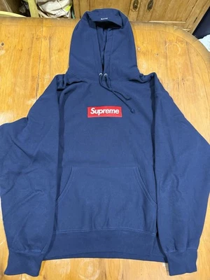 Felpa con cappuccio Supreme Box Logo Navy FW24 - Taglia L - Immagine 1 di 4