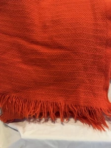 Vintage Wool Weave Blanket/Throw Red/Orange Color  Fringe 50x50” - Picture 1 of 9