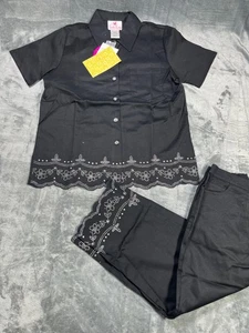Vintage 90er Quacker Factory 2 teiliges Set Damen M Top & Capri Hose Strass - Bild 1 von 10